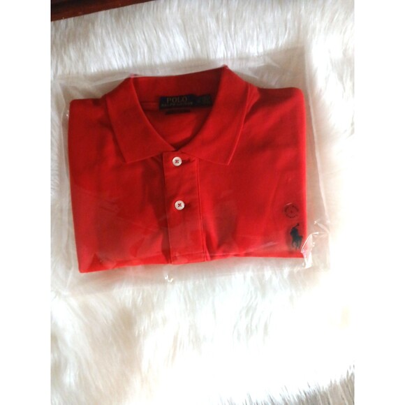 NEW Polo Ralph Lauren Men's Classic-Fit Mesh Polo Shirt Size L Red/Navy Logo - Picture 10 of 10
